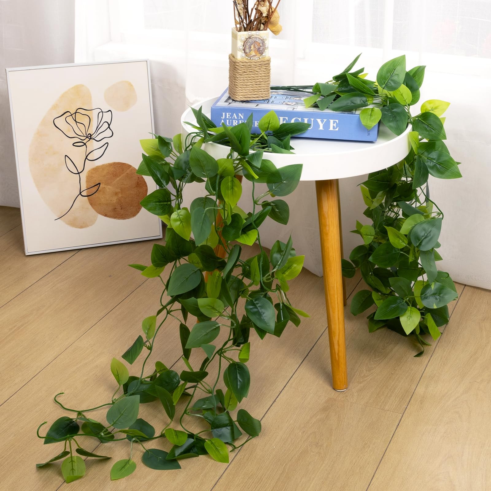 2pcs Artificial Hanging Plants, 3.6FT Fake Hanging Plants, Faux Pothos Vines …