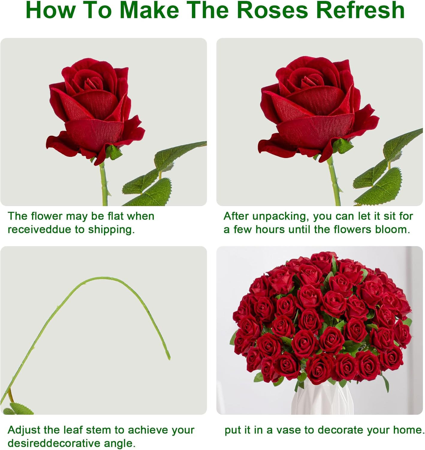 Red Artificial Roses – 100PCS Fake Flowers for Home Decor & Gifts