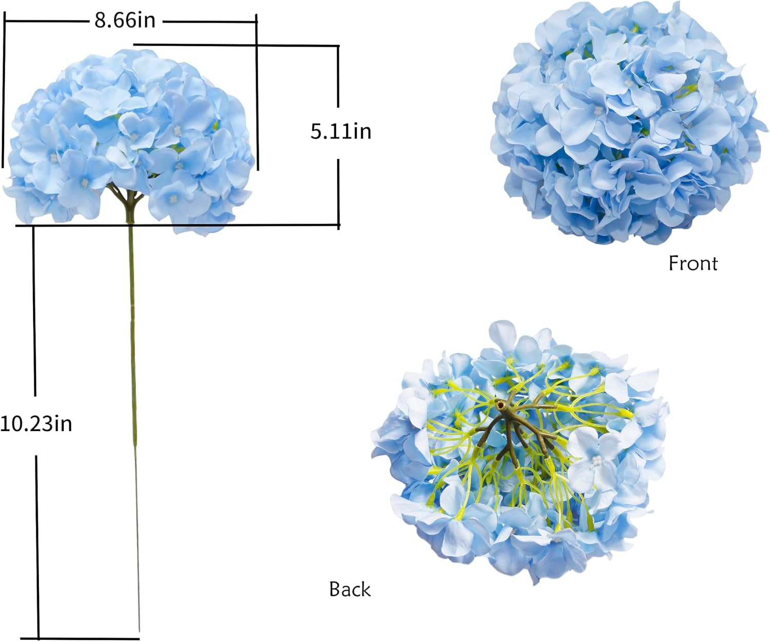 Artificial Hydrangea Silk Flower Heads with Stem Fake Blue Hydrangea Bigger Flow