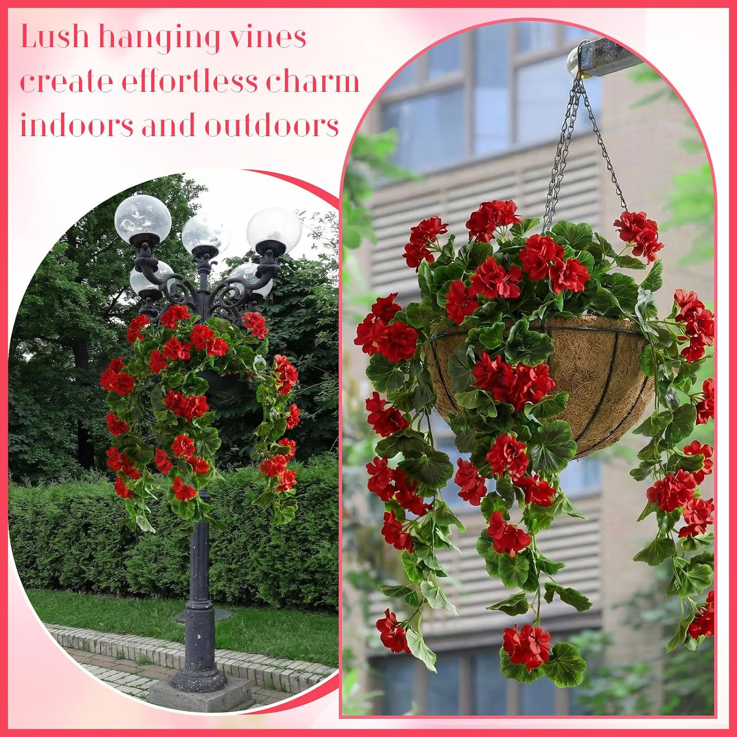 4 Pack Red Artificial Geraniums for Home, Garden, Wedding & Patio Decor