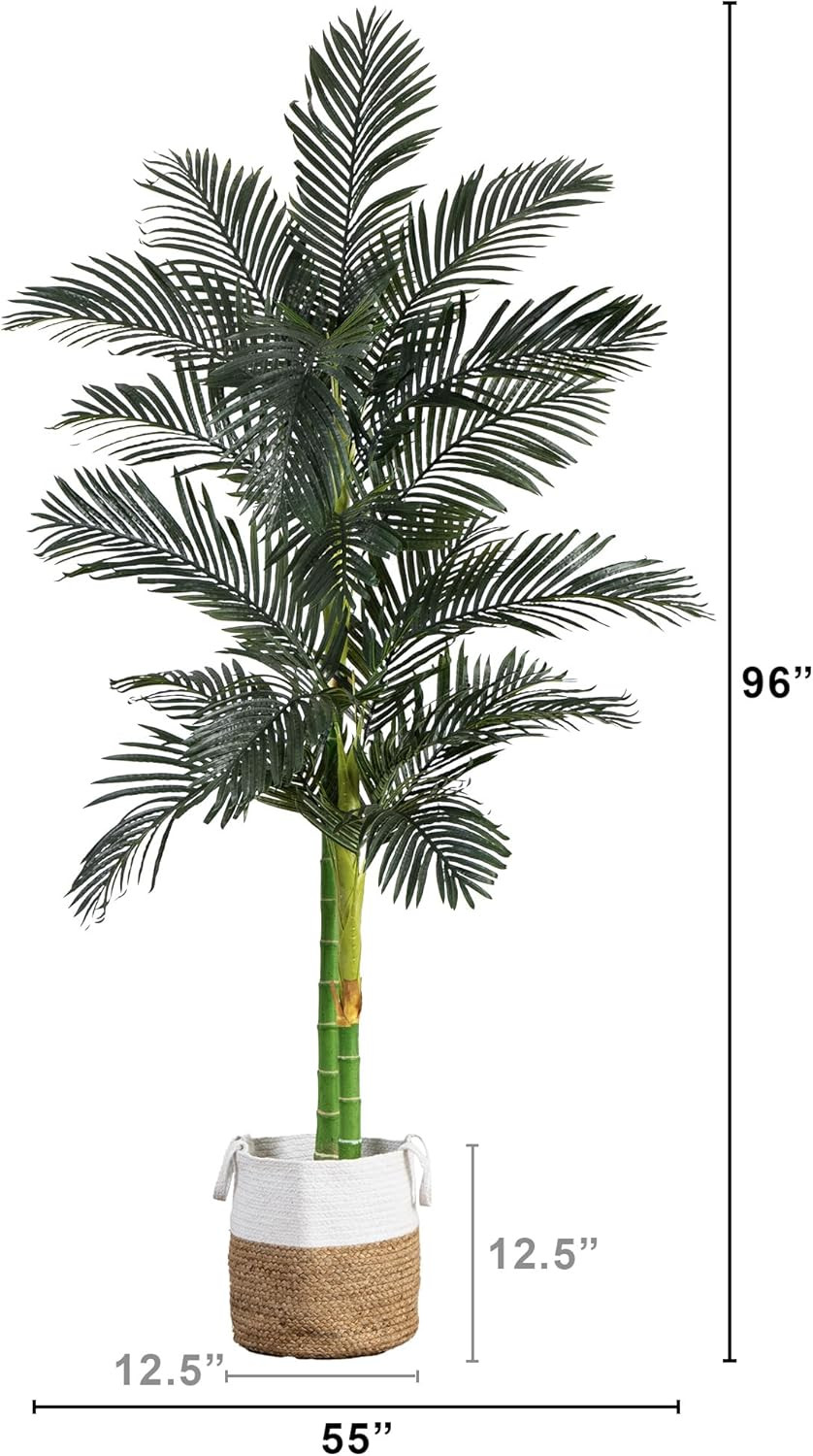 8Ft Golden Cane Artificial Palm Tree with Handmade Cotton Planter