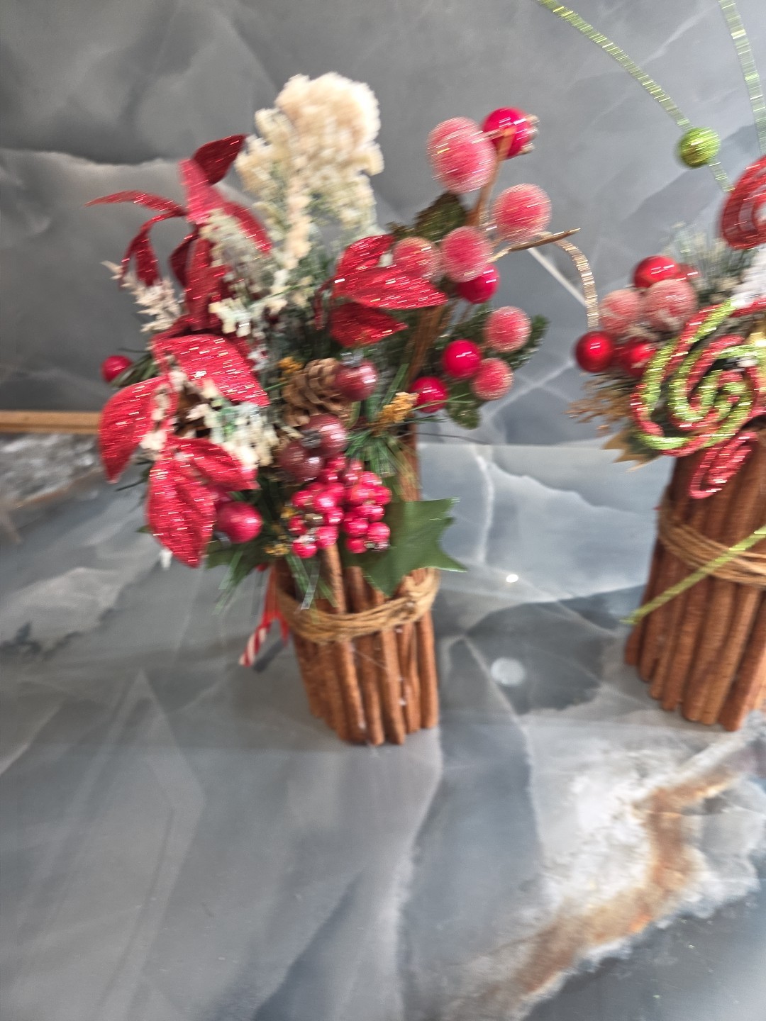 Christmas Candy Cane-Cinnamon Sticks-Floral Arrangement Table Decor 14″Tall(Set)