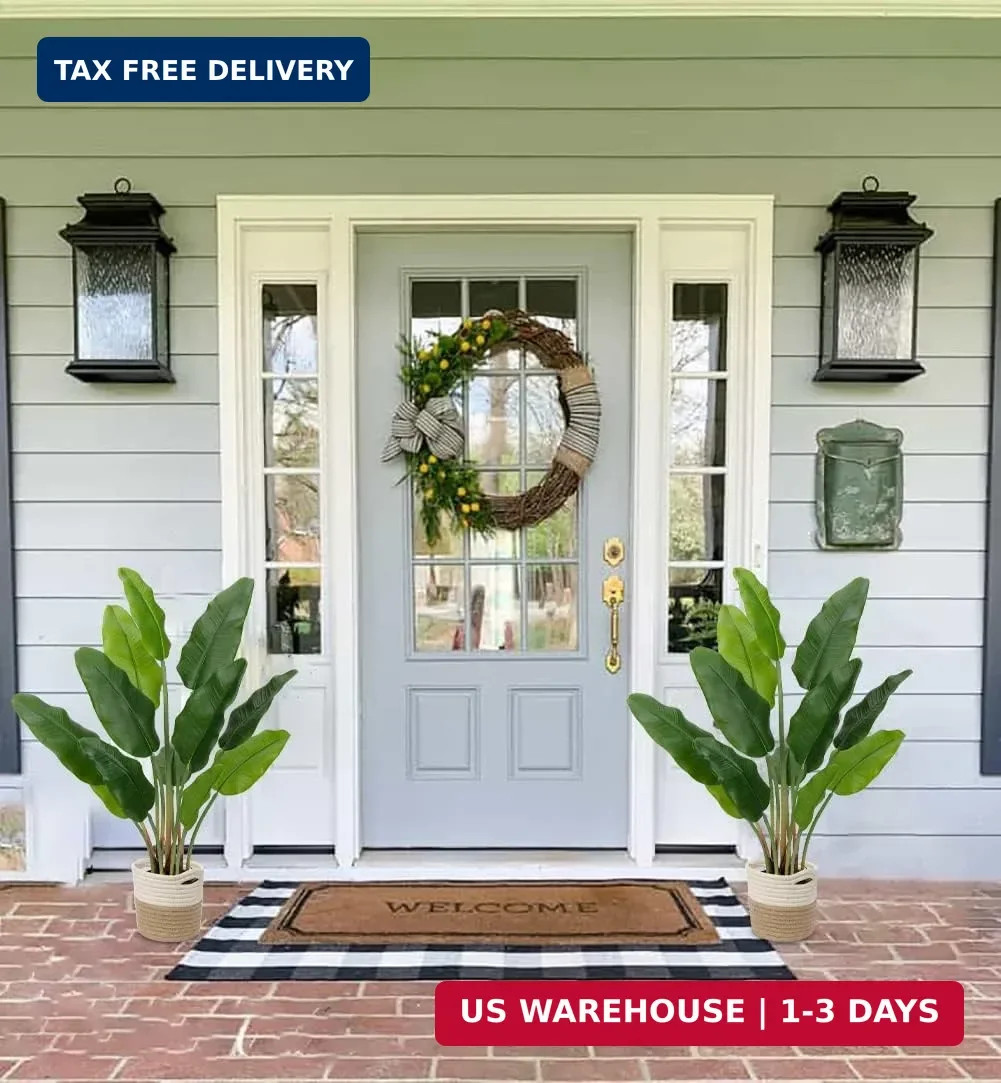 2pcs Large Artificial Bird of Paradise Plant in Pot, 30″ Fake Palm Tropical Fern