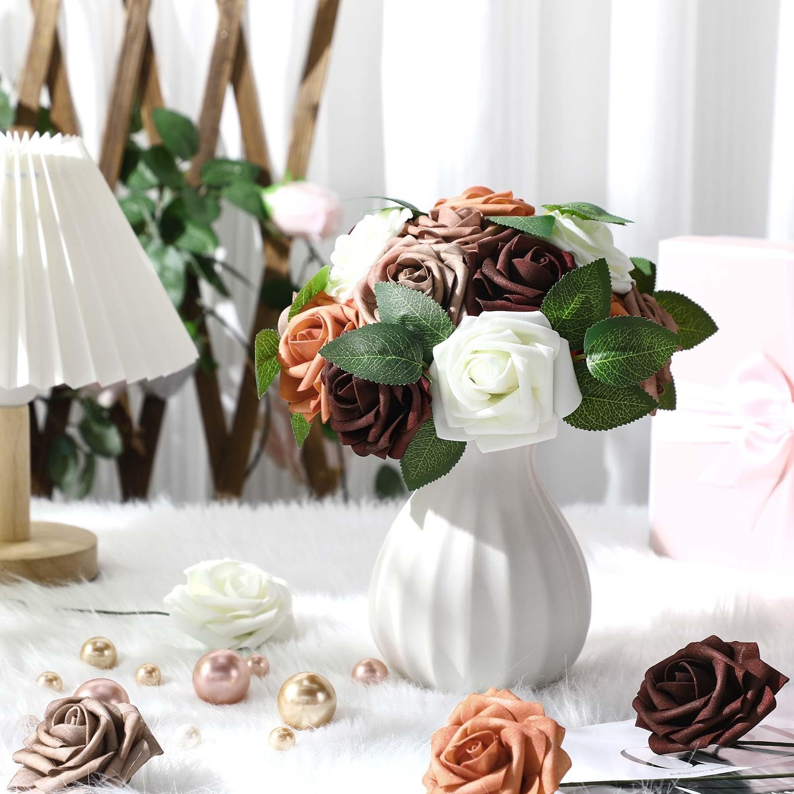 Luinabio 100 Pcs Artificial Foam Rose Flower Faux Bouquet Wedding Fake Rose G…