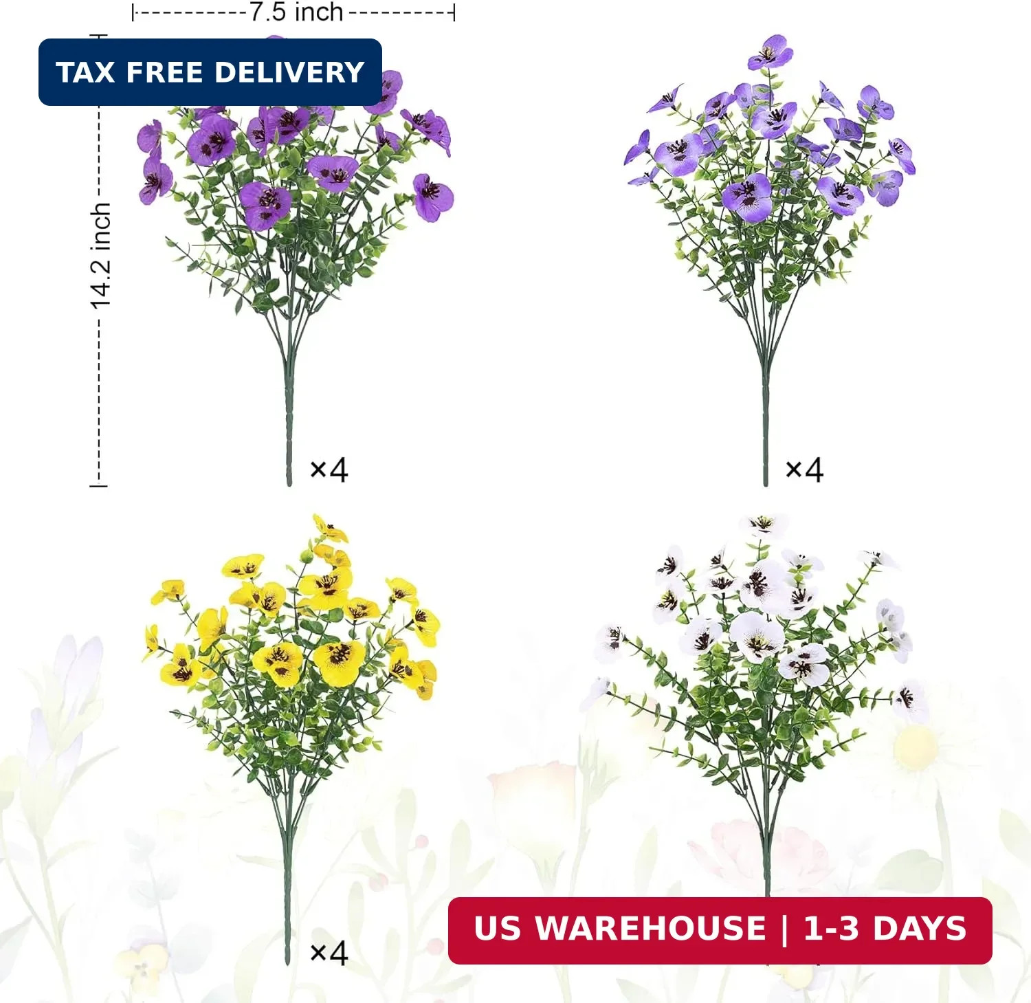 Artificial Flowers for Outdoors Decorations, 16 Bundles UV Resistant Pansies Sil