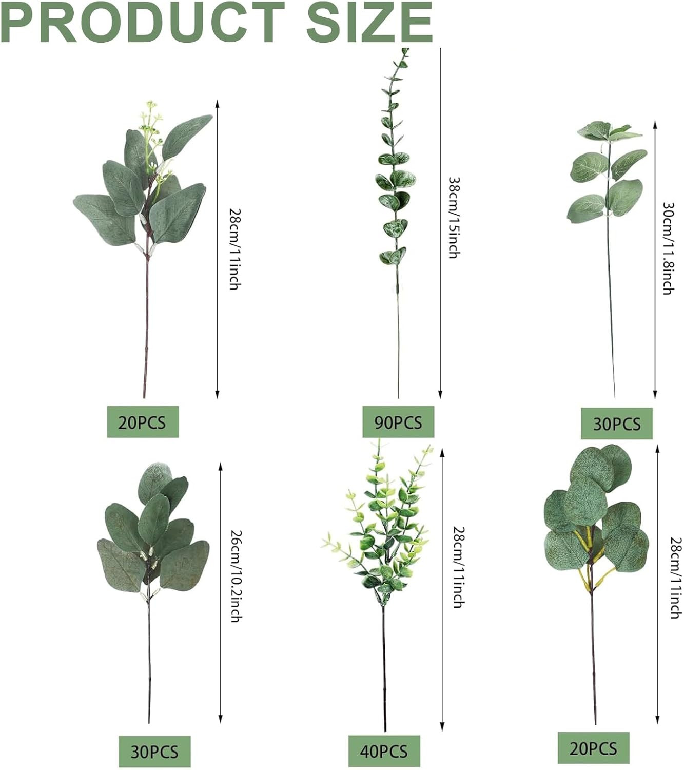 Eucalyptus Leaves Stems 200 PCS, 6 Kinds Mixed Greenery Bulk, Faux Silver Dollar