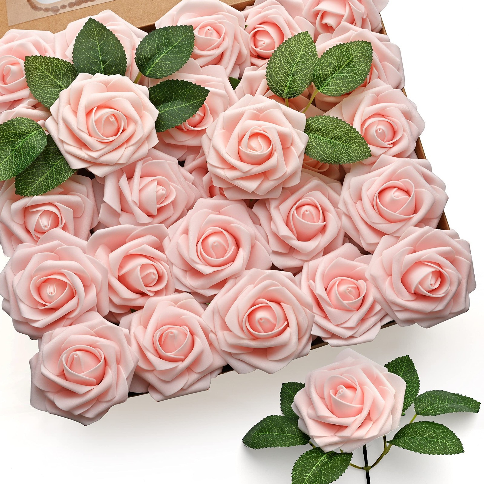 50Pcs Blush Pink Foam Artificial Roses for Wedding Bouquets, Party Decor, DIY Cr