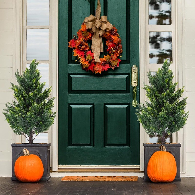 2PCS 2.3/3/4FT Artificial Cedar Topiary Trees, Fake UV Resistant Potted Plants