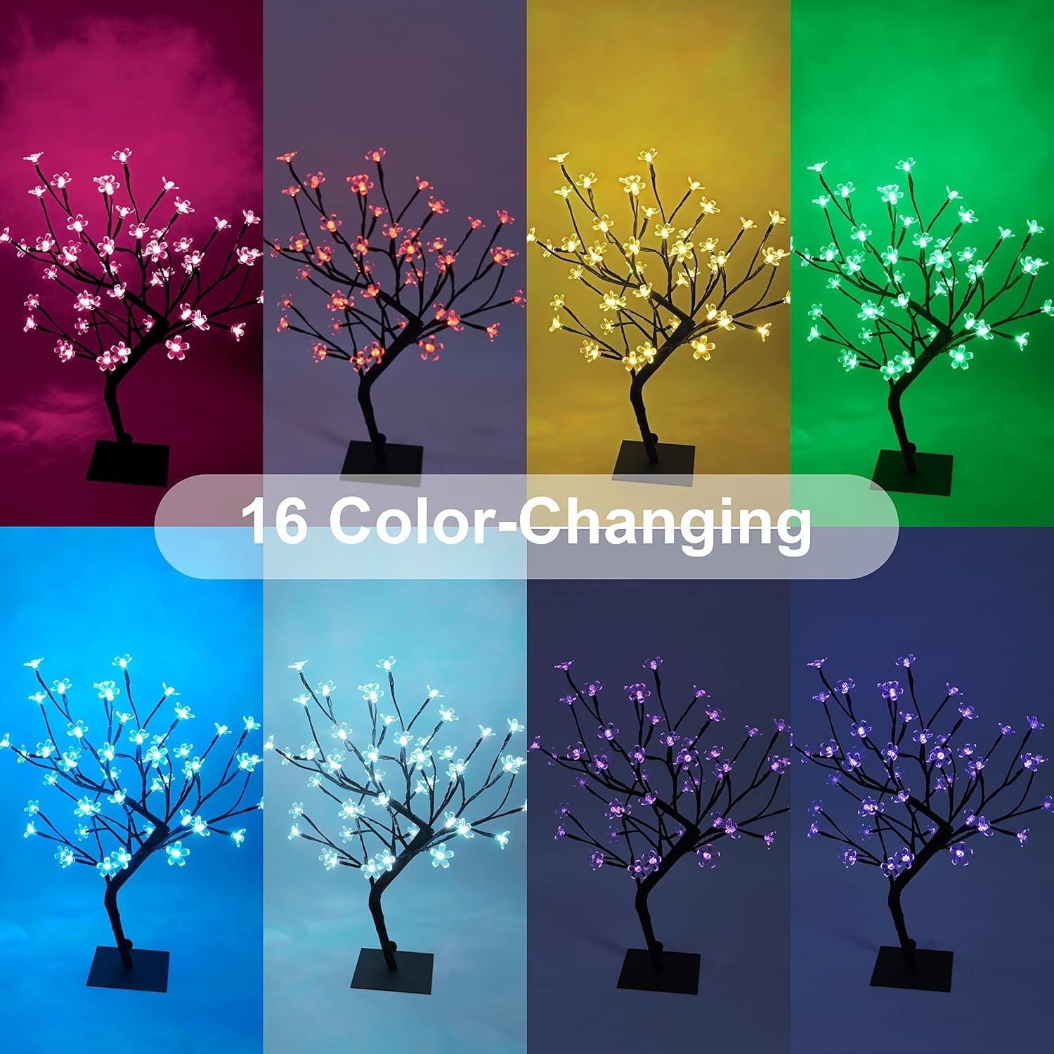Cherry Blossom Bonsai Tree Light 17.7″ Tree Lamp with 48 LED Multicolor -Remote