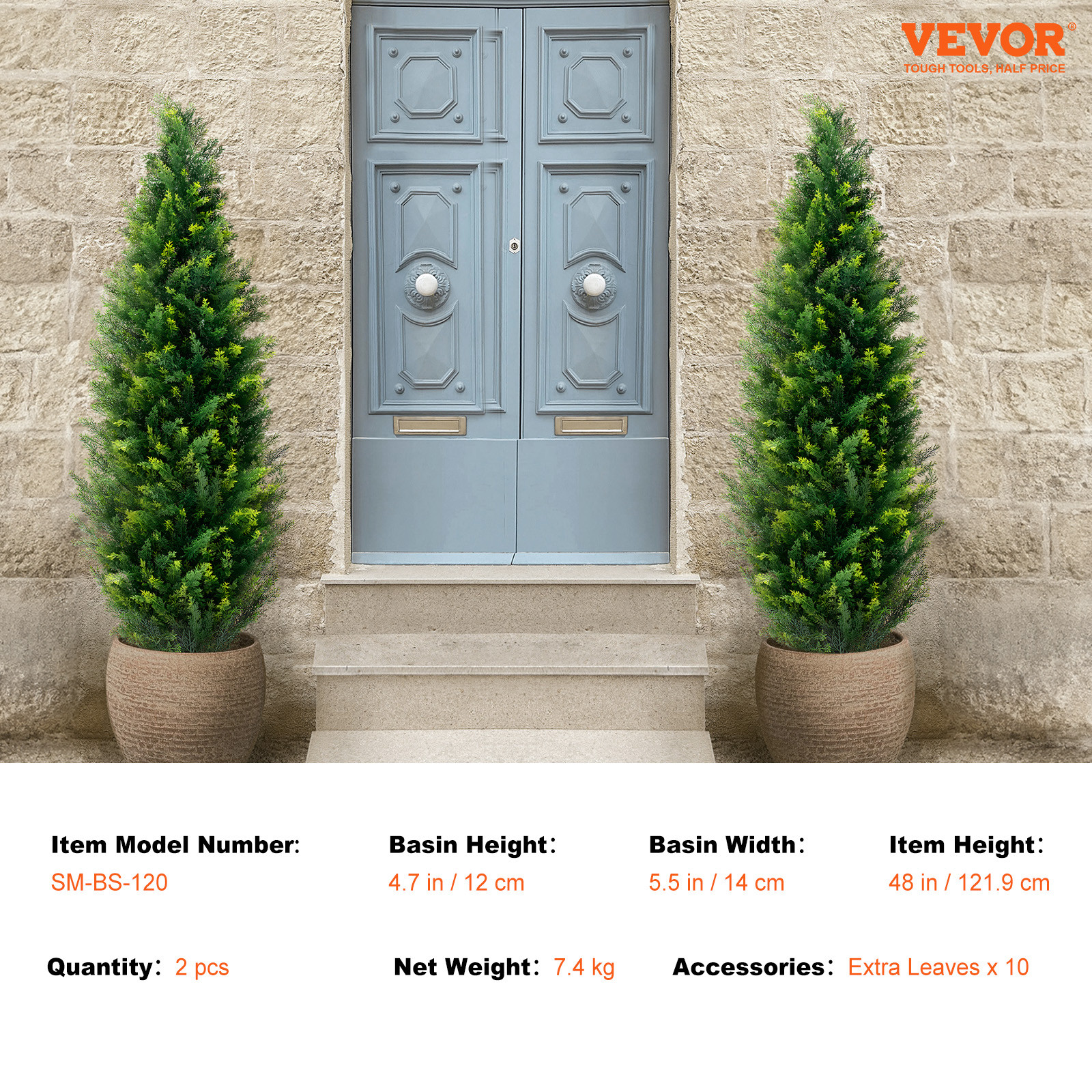 VEVOR 2 Pack 4′ Artificial Cedar Topiary Tree Faux Plant UV Decor In/Outdoor