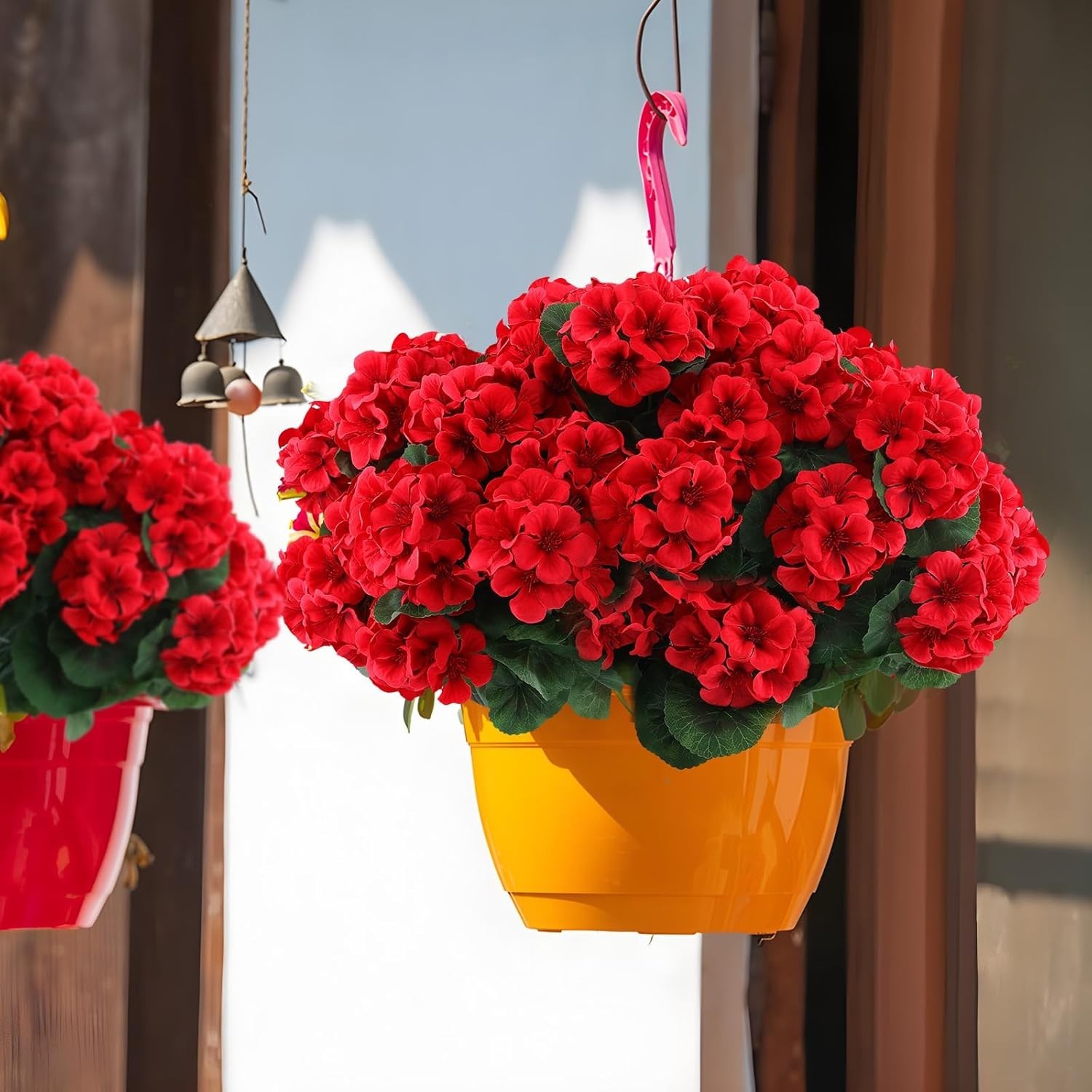 Maintenance-Free 6 Pcs Red Silk Geraniums – Perfect for Christmas & Garden Decor