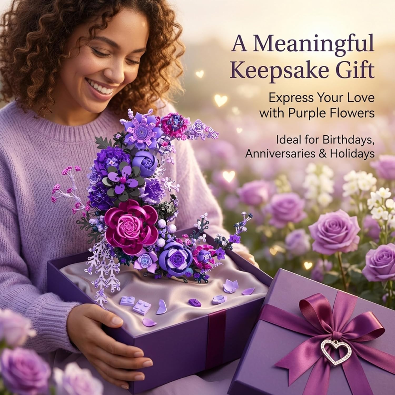 Purple Moon Flower Building Set, Botanical Collection Artificial Flowers Buildin