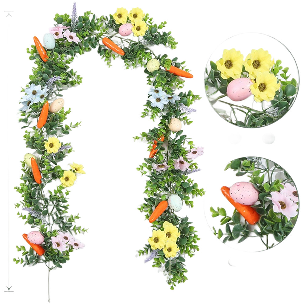 Decorative Artificial Vine Garland Hanging Carrots and Eggs for Wall Display