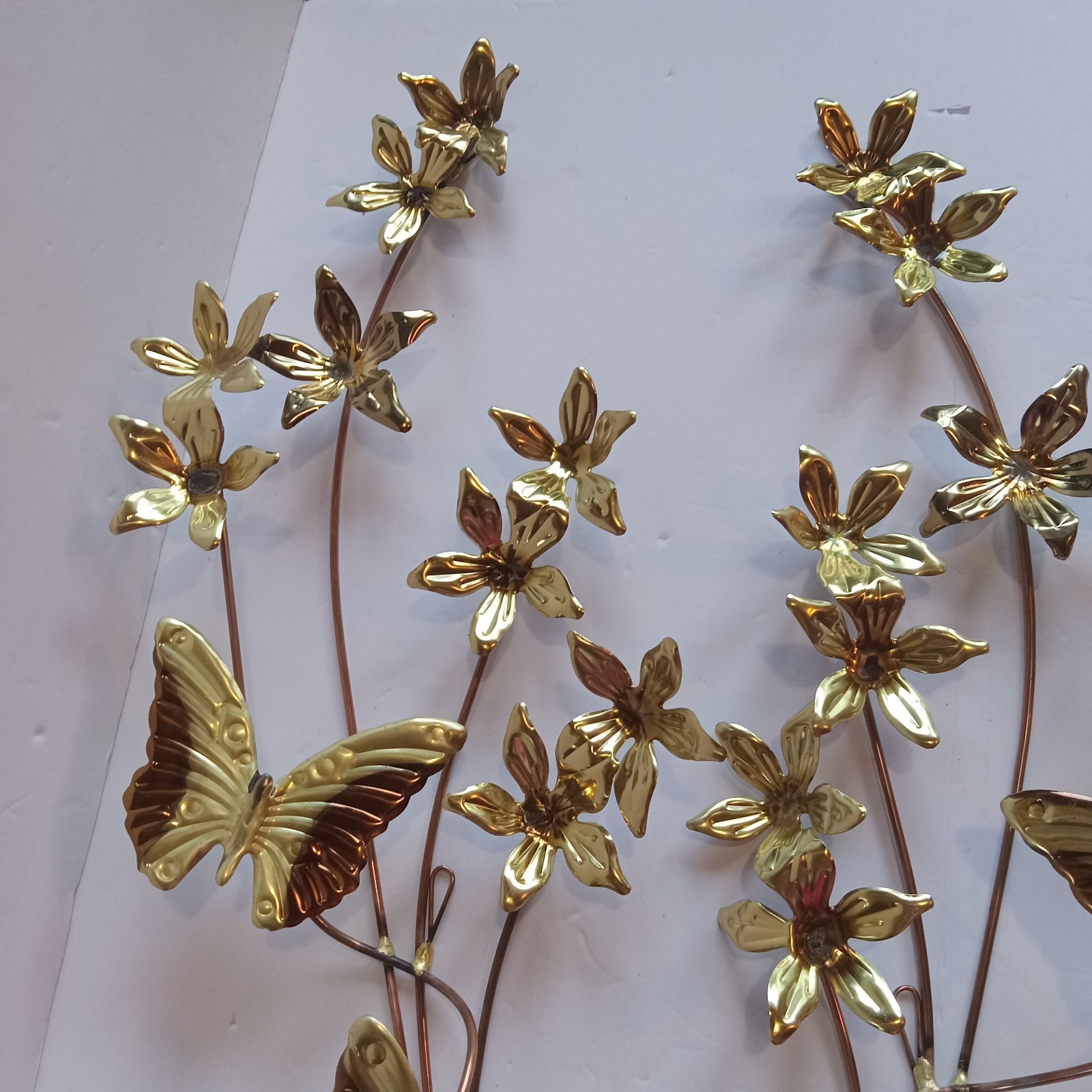 Metal Butterfly Sculptures Wall Hangings Flower Floral Vintage Decor 80s 90s set