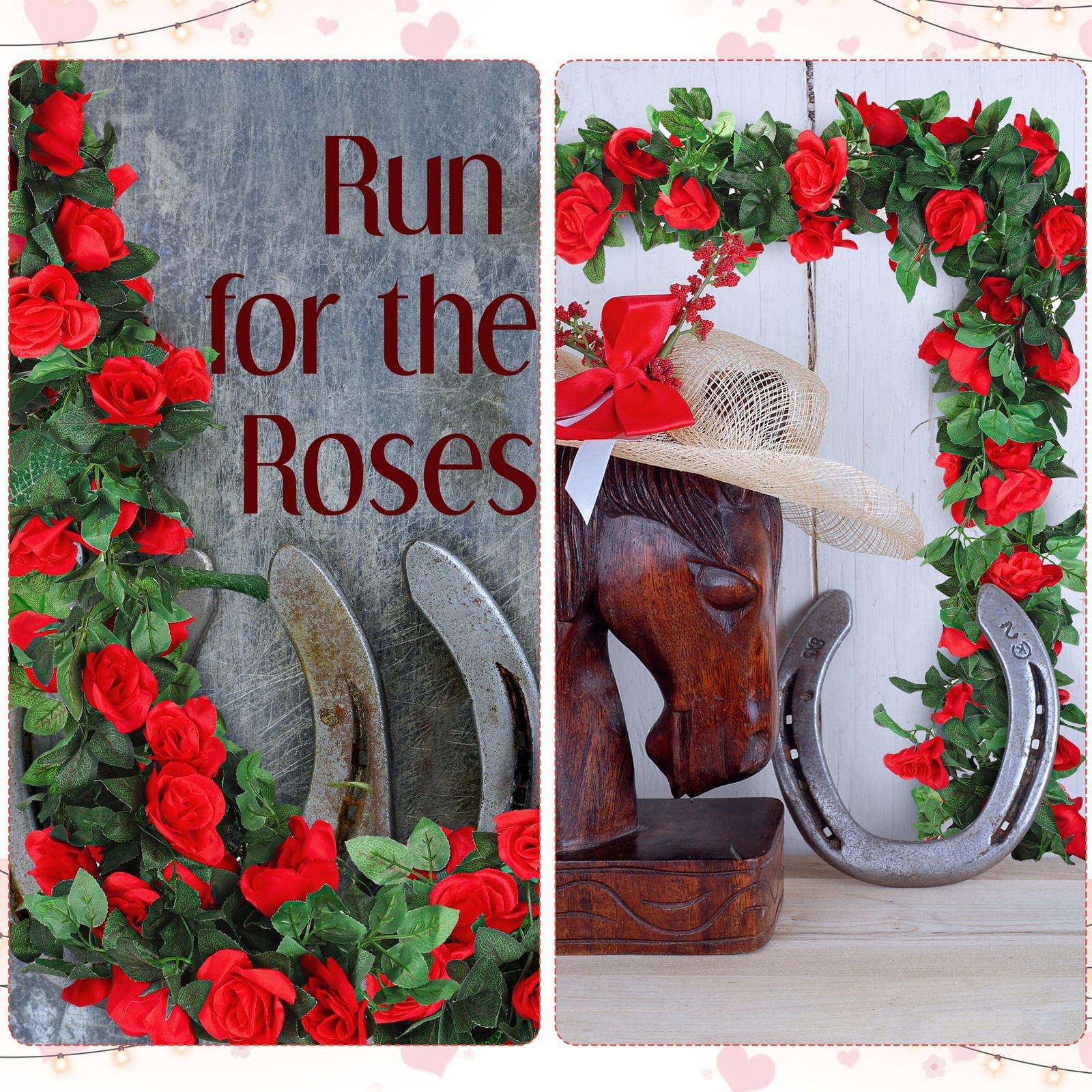 Aneco 8 Pack 64 FT Red Flower Garland Kentucky Artificial Rose Vines Derby Ro…