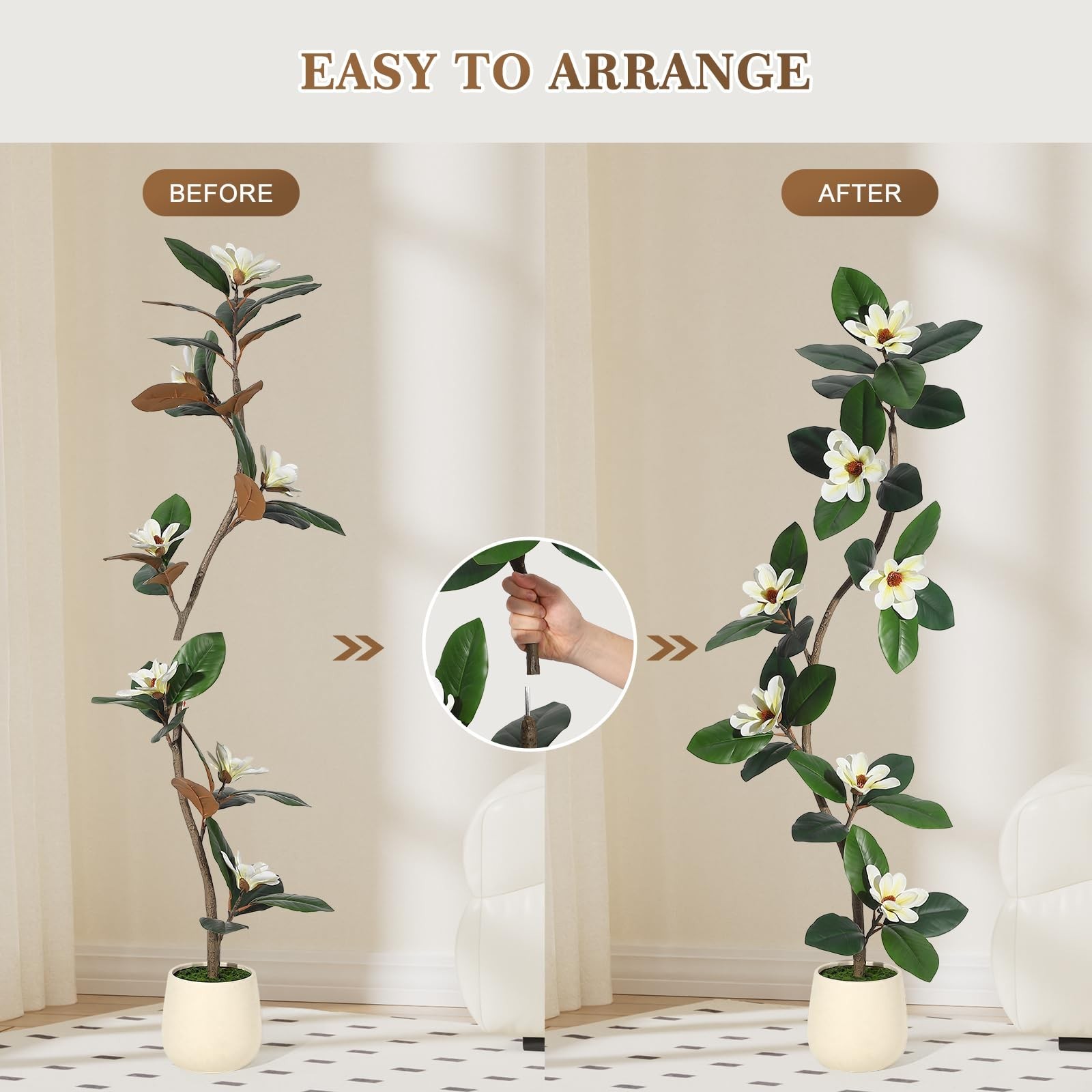 GarveeHome 5 ft Rubber Tree Artificial Tree in White Planter Pot Indoor