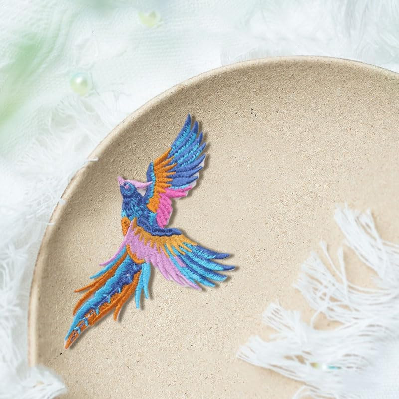 2Pair Durable Vivid Design Flower Phoenix Bird Water Soluble Embroidered Appliqu