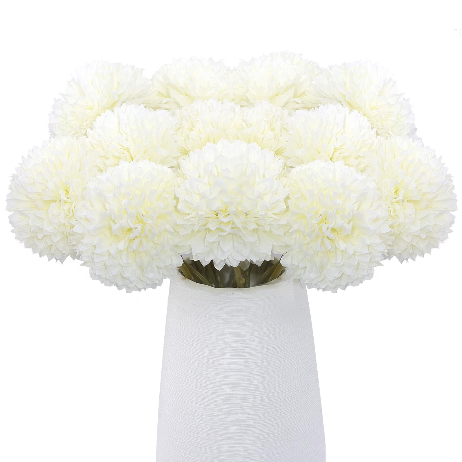 12 PCS Artificial Chrysanthemum Silk Ball White Flowers Fake Mums Decor