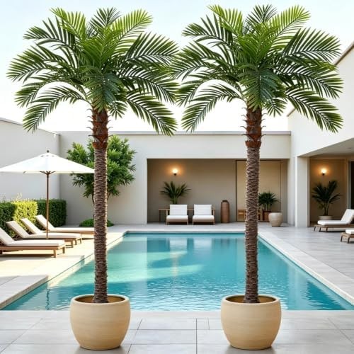 8.5FT Artificial Coconut Palm Tree Set of 2, UV Resistant Faux Sago Palm Plan…