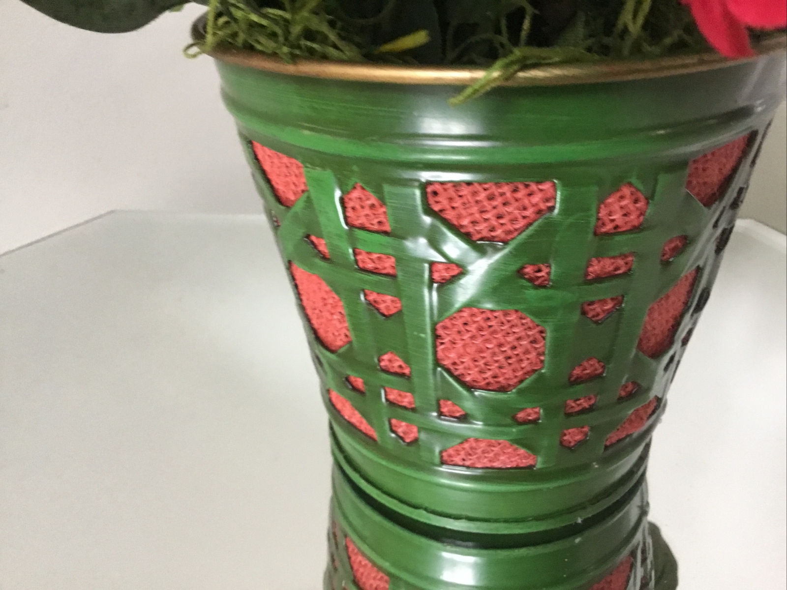 Artificial Floral ARRANGEMENT FlowerRed Decor white Vase 10inches tall