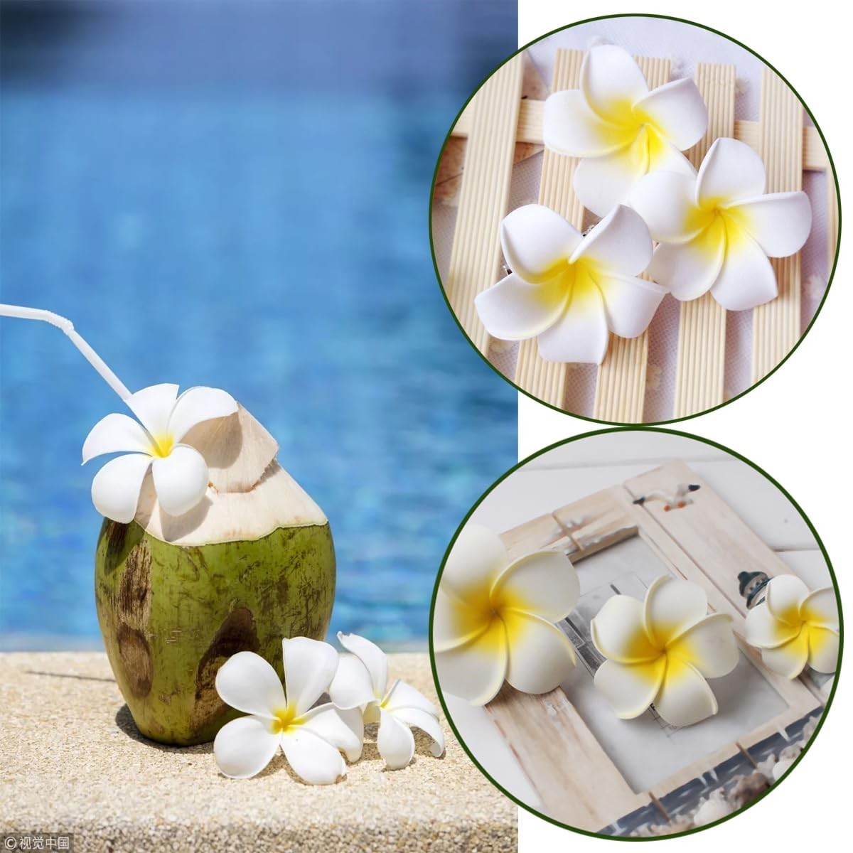 50Pcs 2.4″ White Foam Plumeria Flowers – Hawaii Frangipani Petals for DIY Decor