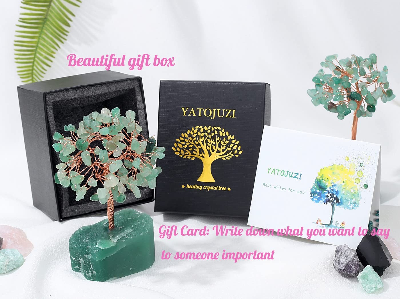 Healing Green Aventurine Crystal Tree – Natural Reiki Gemstone Base with Copp…