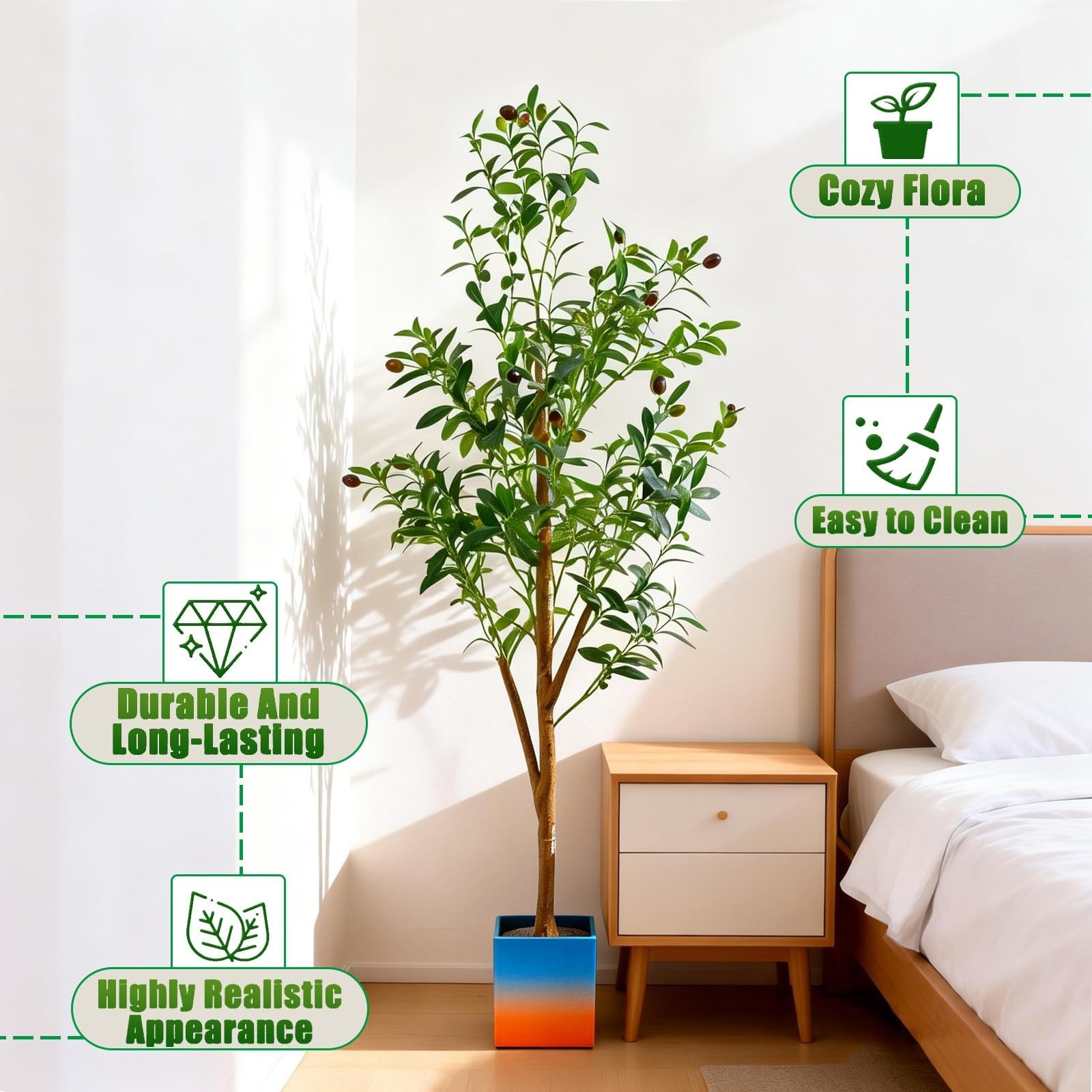 4FT Faux Olive Tree with Pot & Basket – Realistic Silk Leaves & Fruits for Home