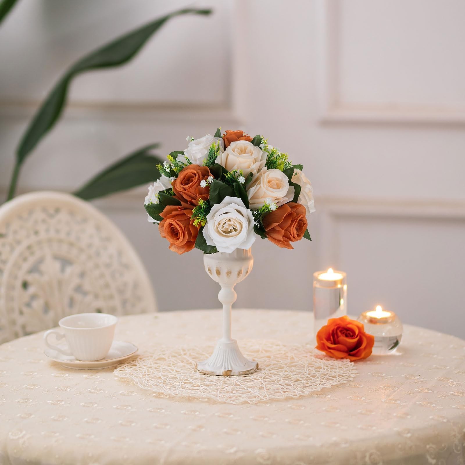 2 Pcs Terracotta Artificial Rose Kissing Balls Fall Fake Silk Floral Bouquet