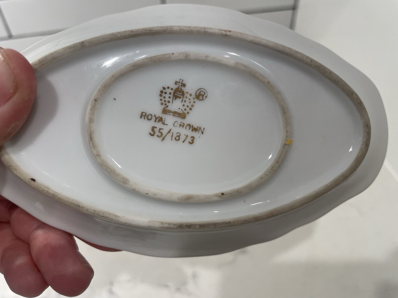 Vintage Seed Bead Arrangement In Royal Crown Mustard Porcelain Dish