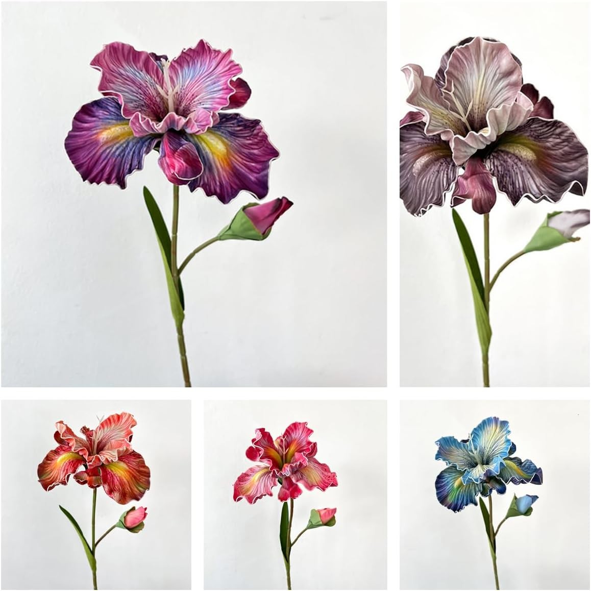 3pcs 18″Artificial Iris Flower PU Flower Heads,Real Touch Artificial Flowers