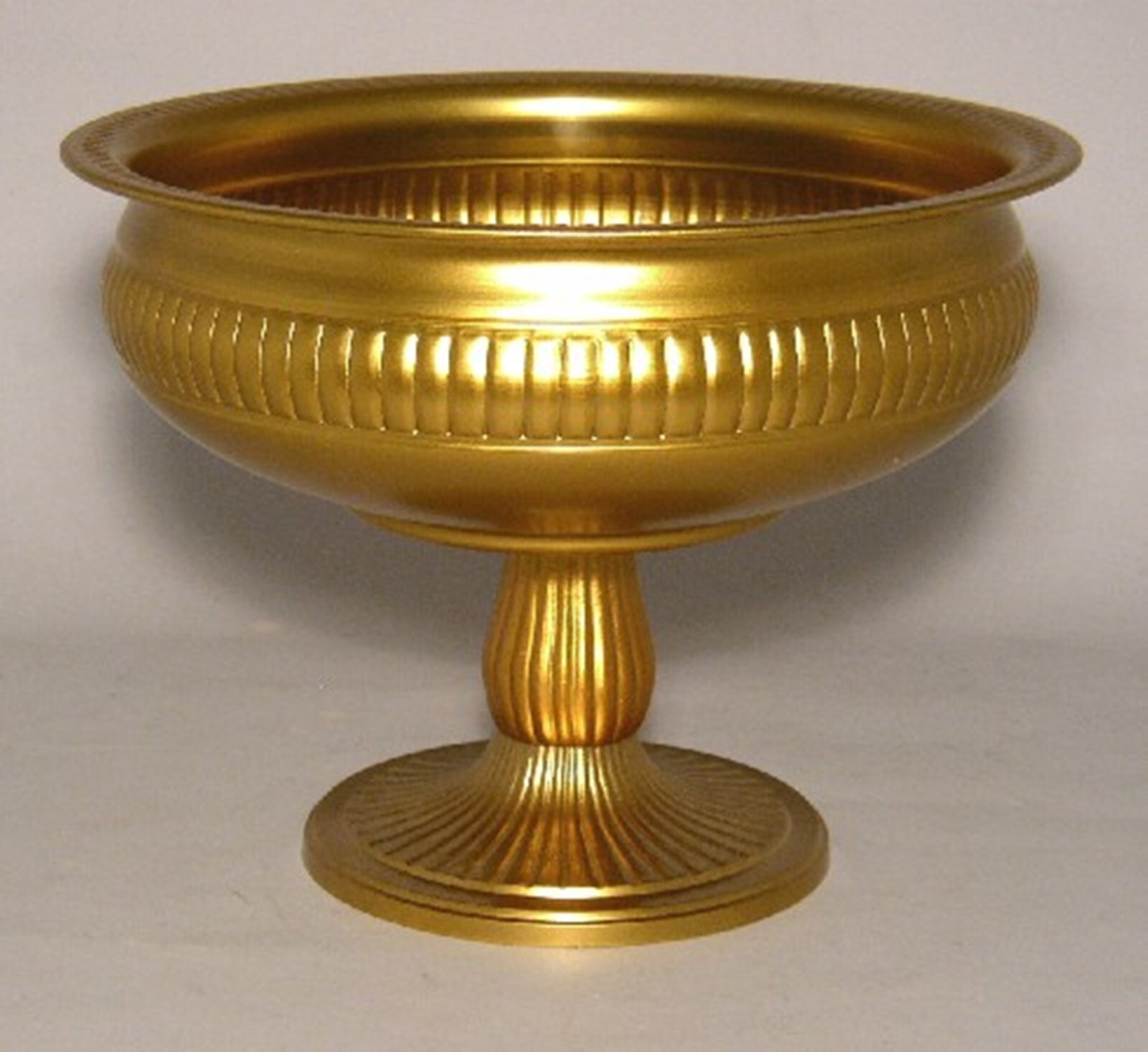 Compote Bowl 10″D 7.75″Hi Gold Finish Aluminum Pedestal Ribbed FREE SHIPPING