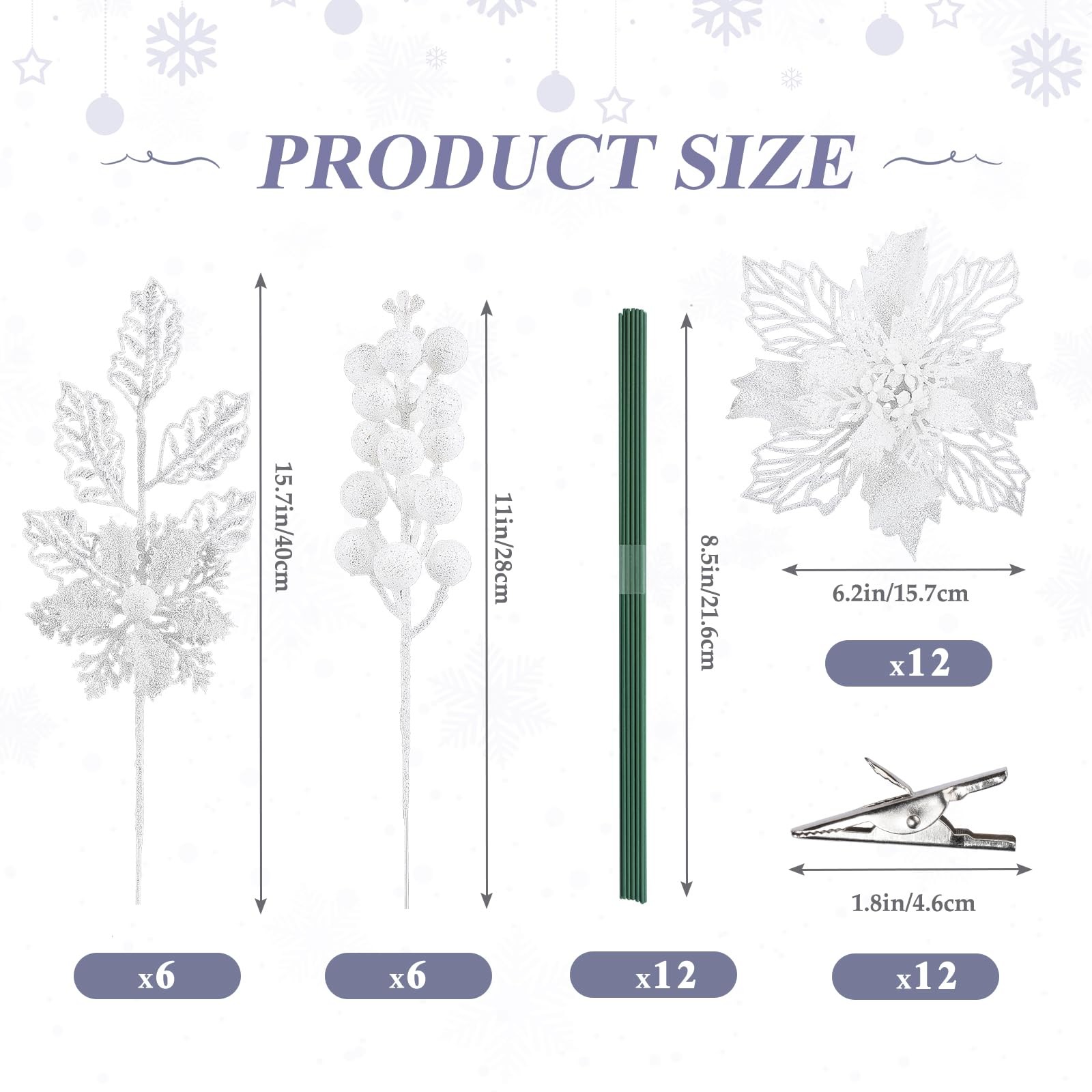 24 PCS Christmas Tree Decorations, 12 PCS Poinsettia Flowers Artificial+6 PCS…