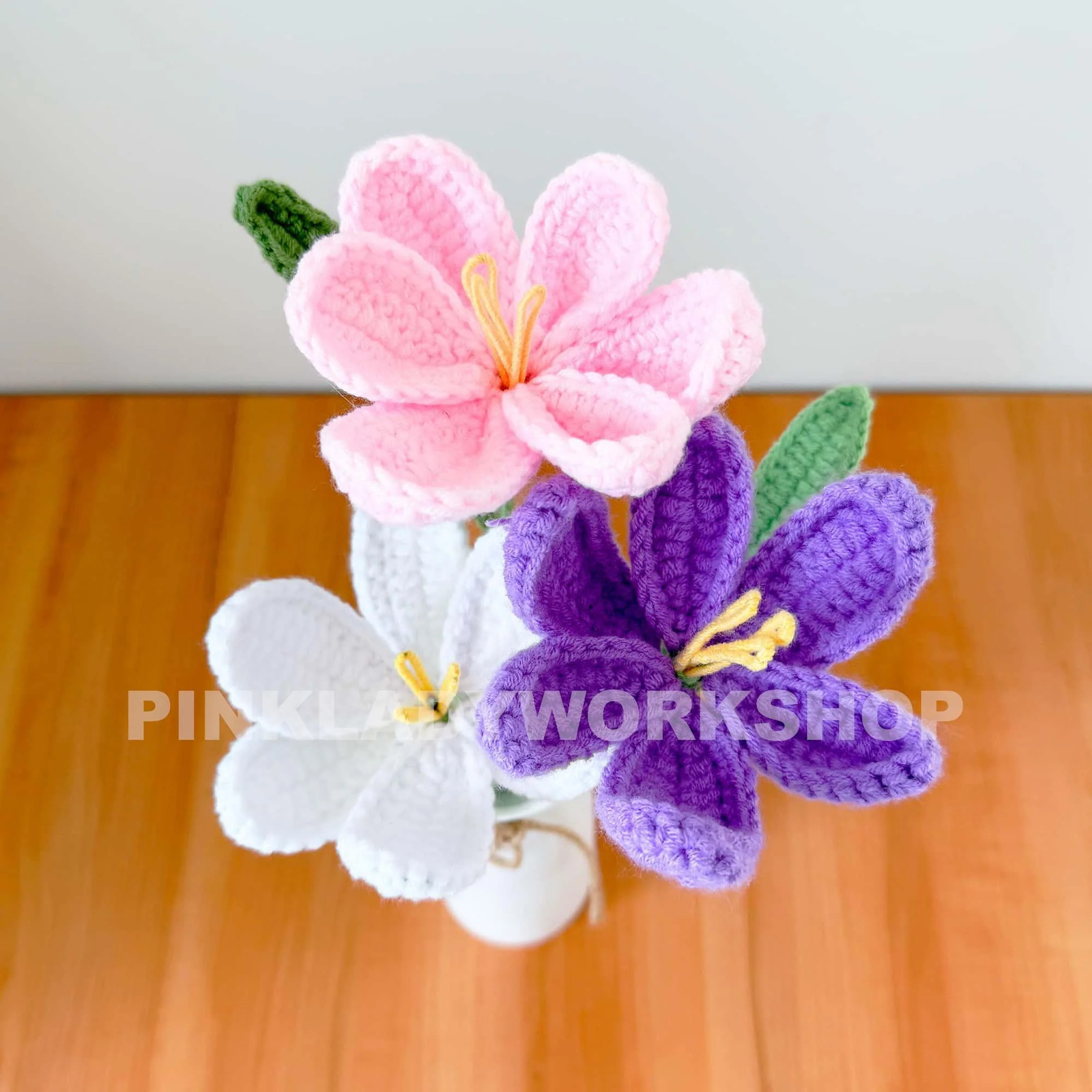 Handmade Crochet Tulip Flower Stems (no vase) | Pink | Bouquet | Gift for Mom