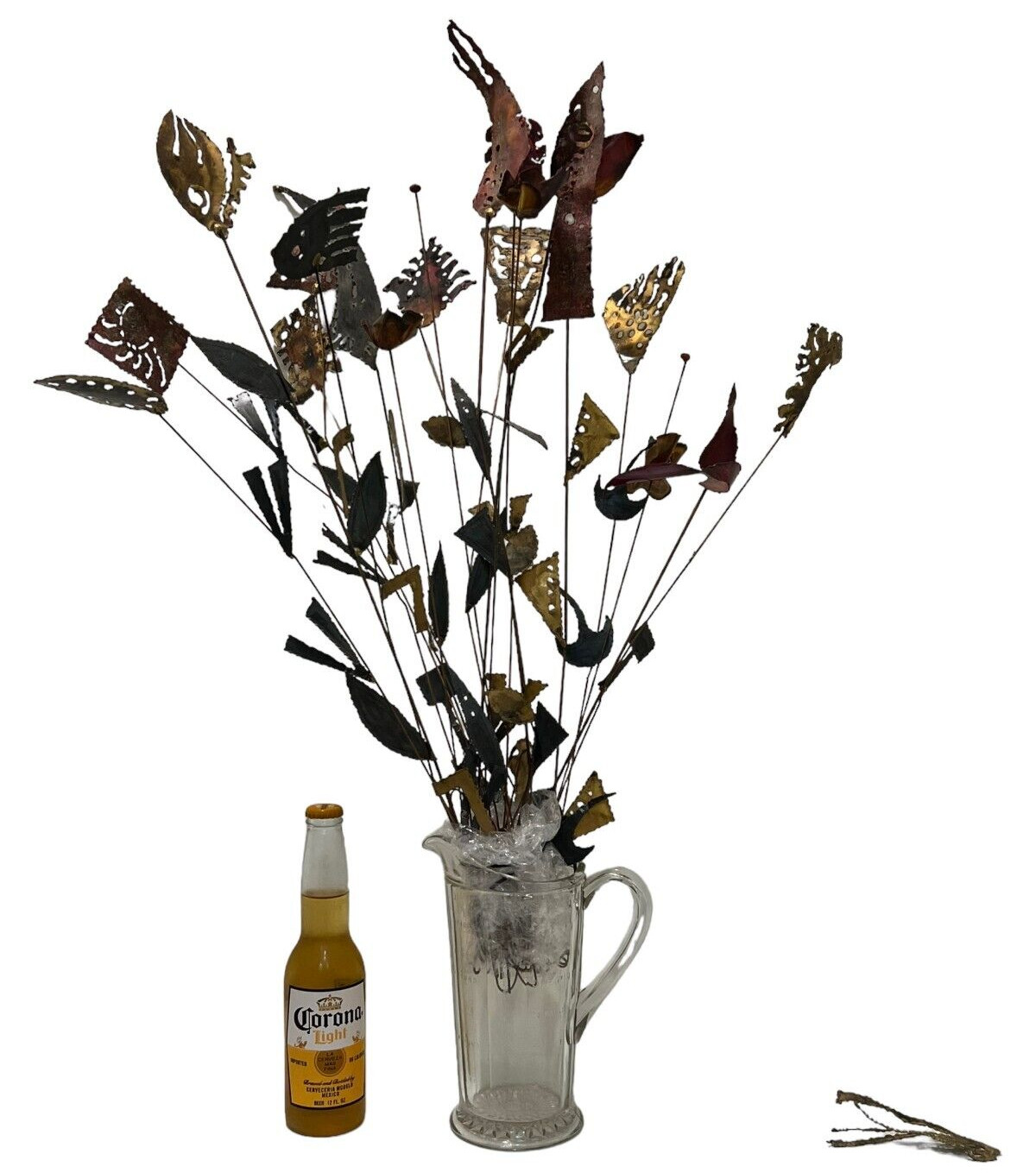 Vintage MCM Mid Century Modern Jeré Era Brutalist Torch Cut Metal Floral Flowers