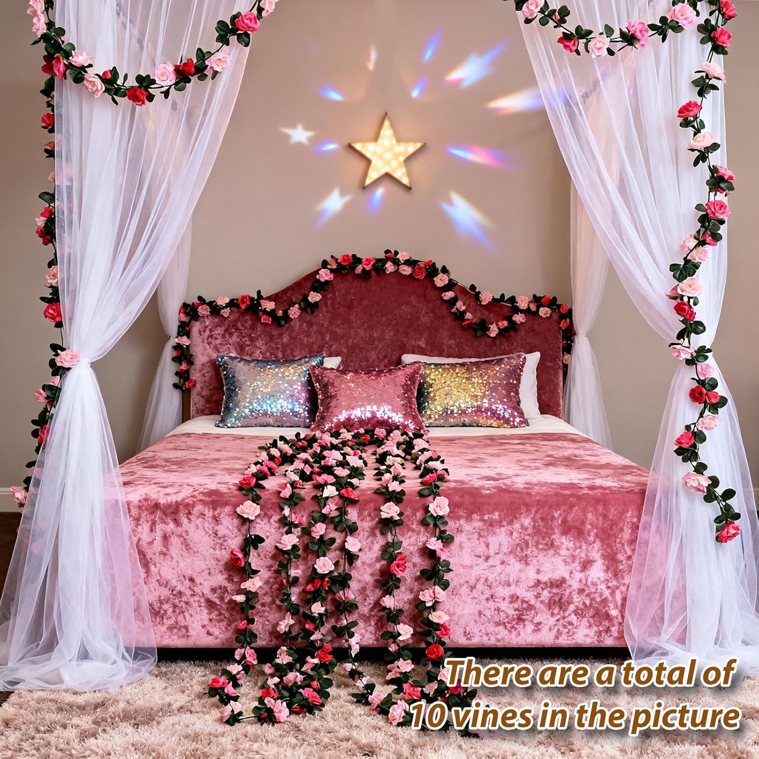 Miracliy 5Pcs Pink Artificial Flower Garland 41FT Rose Vine Wedding Deco.