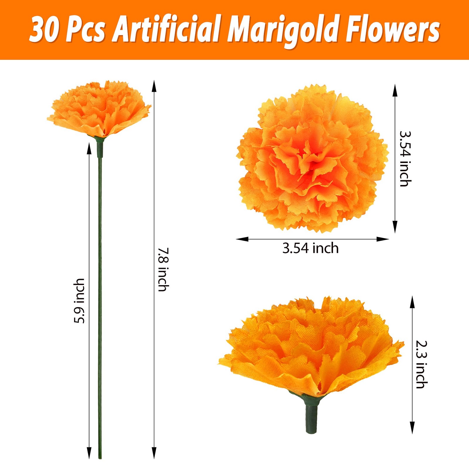 30 Pcs Artificial Marigold Flowers,3.54″ Silk Marigold Flower Heads with Stem…