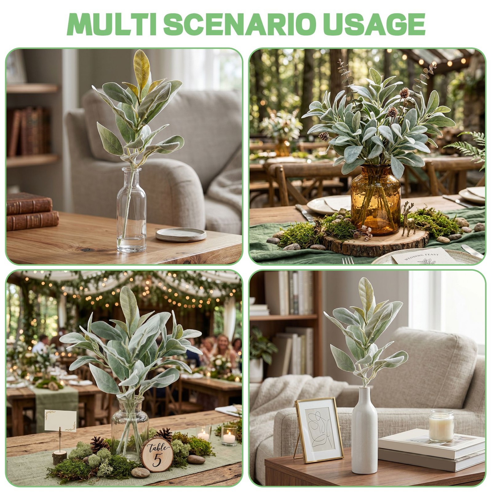 Faux Lambs Ear Stems 5Pcs Flocked Artificial Greenery Solid Fake Ear6086