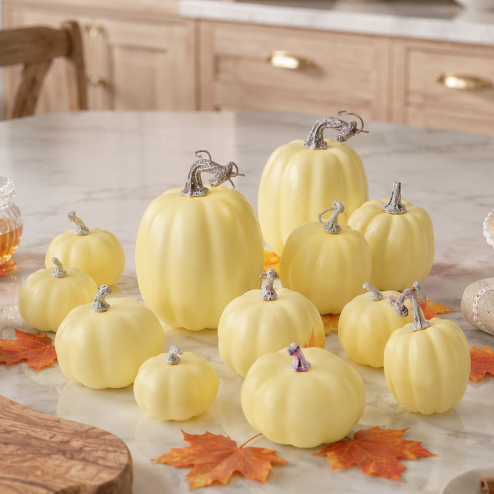 Foam Pumpkins 12 Pack in Three Soft Tones for Tiered Tray and Harvest Decor