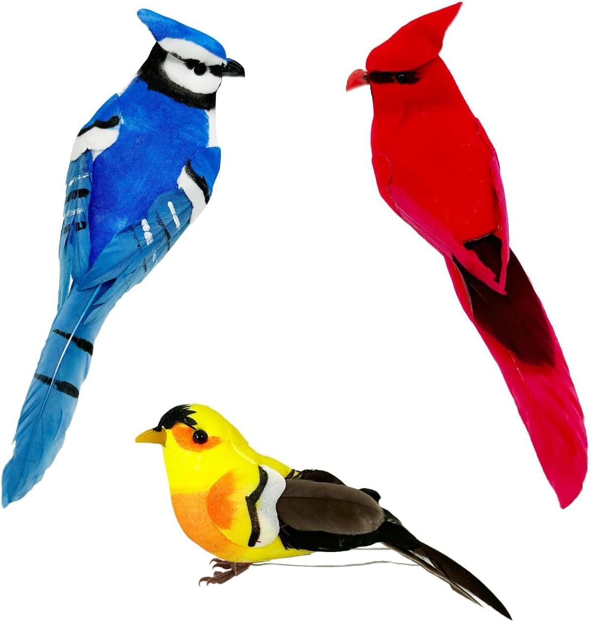 Realistic Bird Ornaments 3pcs Red Cardinal Blue Jay Goldfinch for Christmas