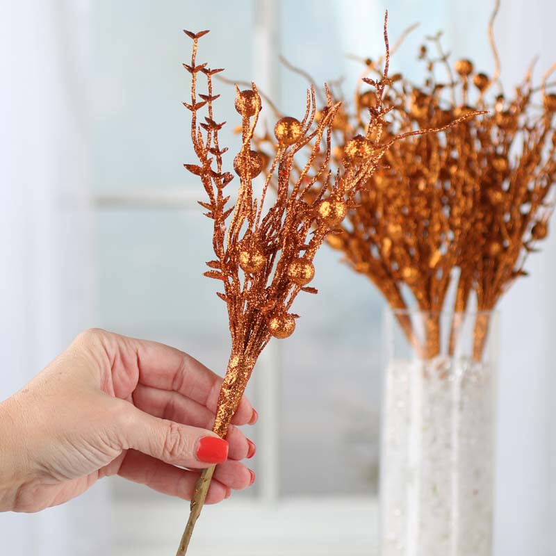 Group of 6 Sparkling Copper Artificial 12-1/2″ Twig and Berry Sprays