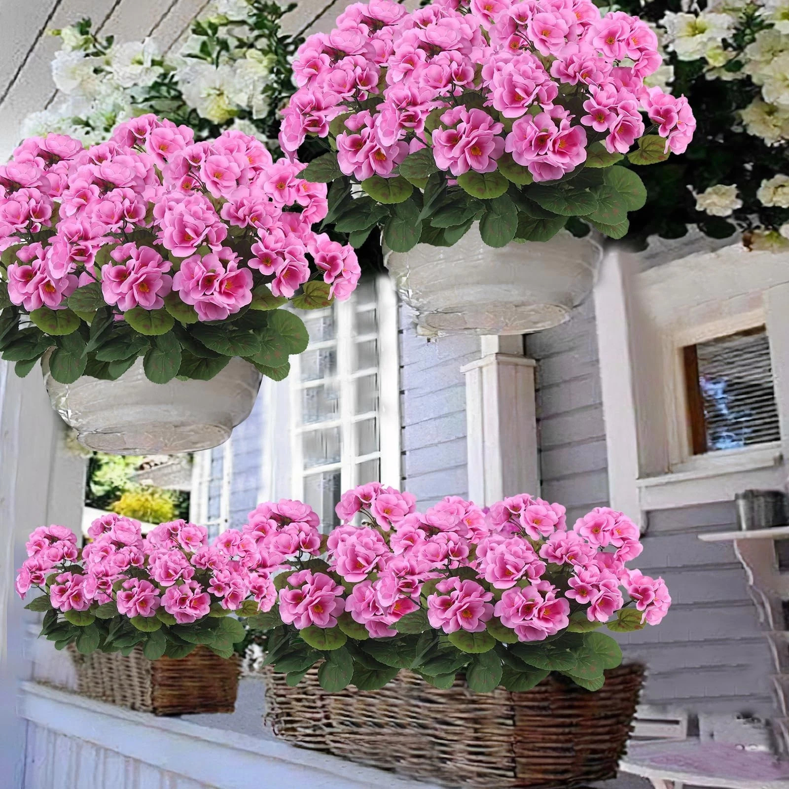 3 Pcs Artificial Geraniums Flowers Silk Geraniums for Outdoors UV Resistant Purp