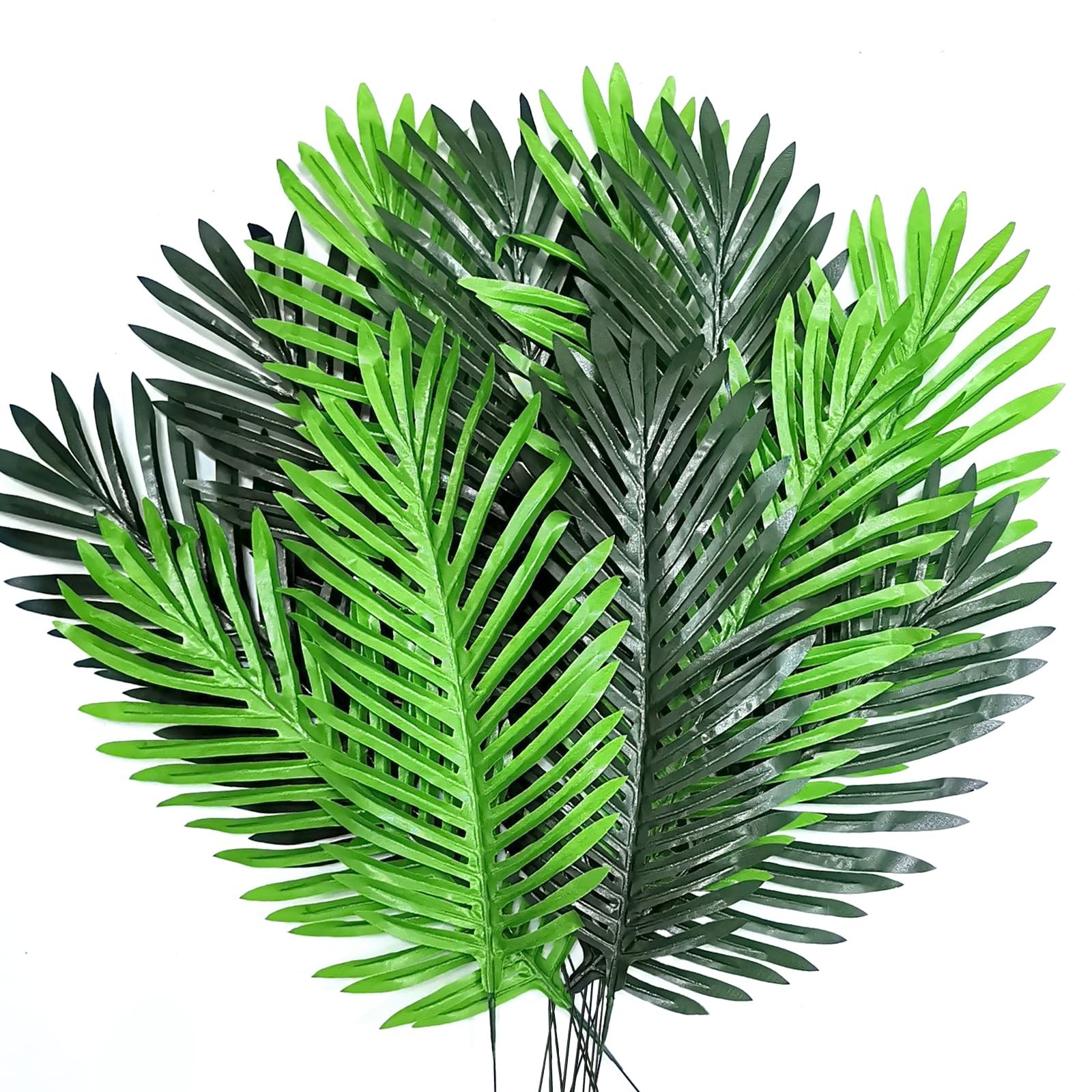 2 Colors Artificial Palm Leaves, 12Pcs Faux Palm Fronds 20″ Tropical Palm Tre…