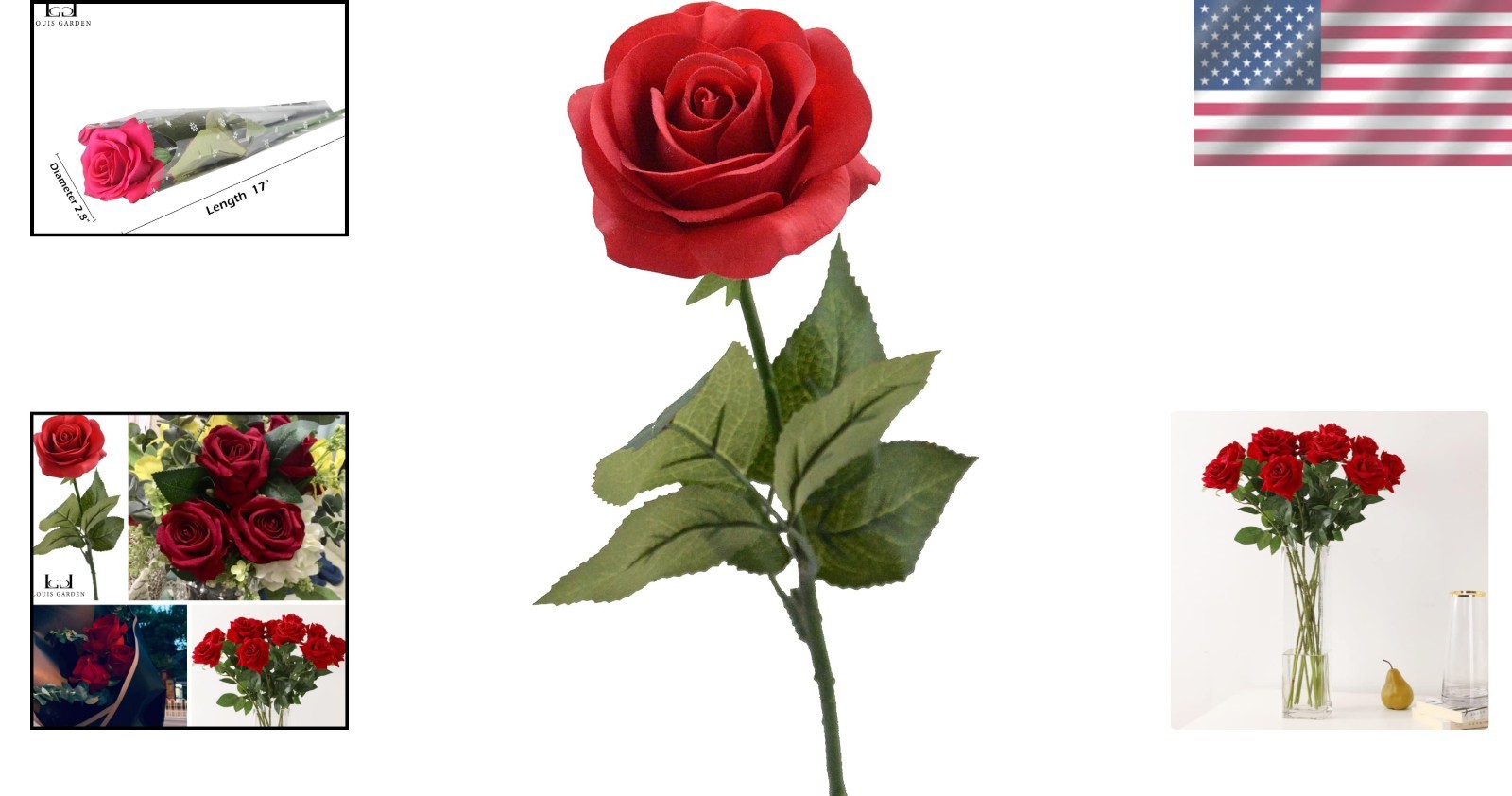 Beautiful 17″ Fake Red Rose with Leaves – Ideal for Weddings & Anniversaries