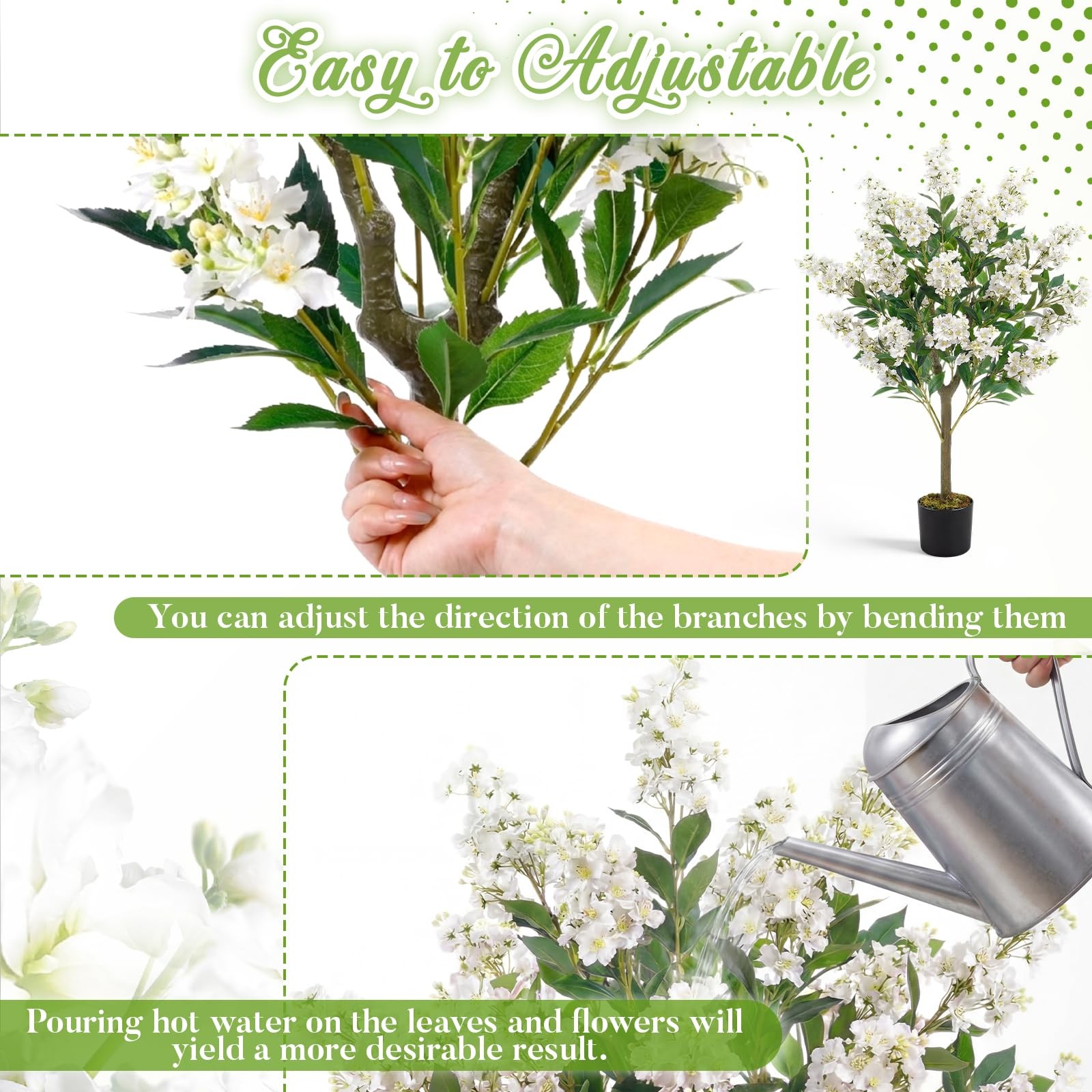 1 Pack 3.5 ft Artificial White Crape Myrtle Tree Plant, 42 Inch Faux Blooming…