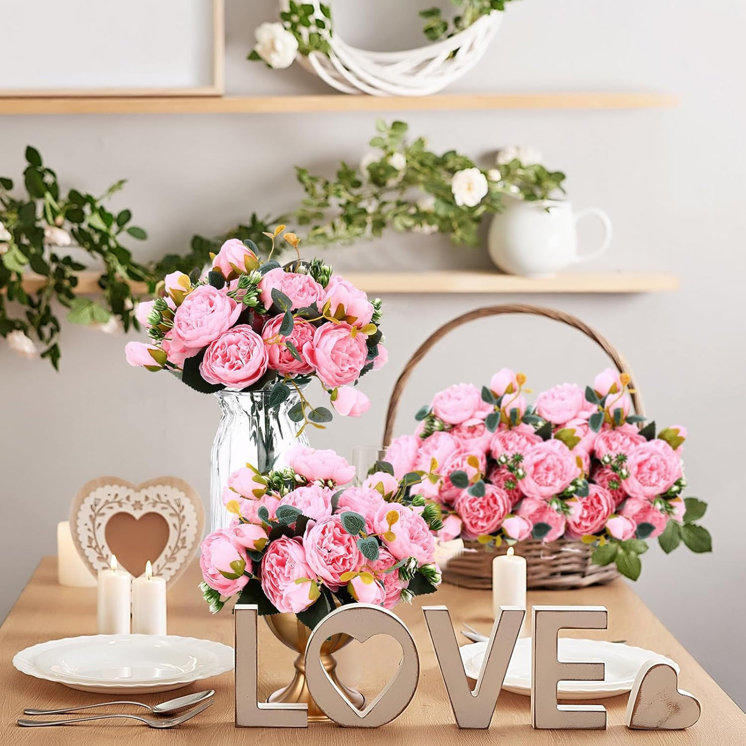 24 Light Pink Artificial Peonies for Wedding Decor & Centerpieces