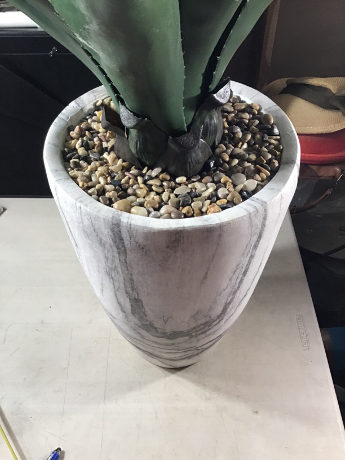 Agave with Marble Textured Planter 36” High