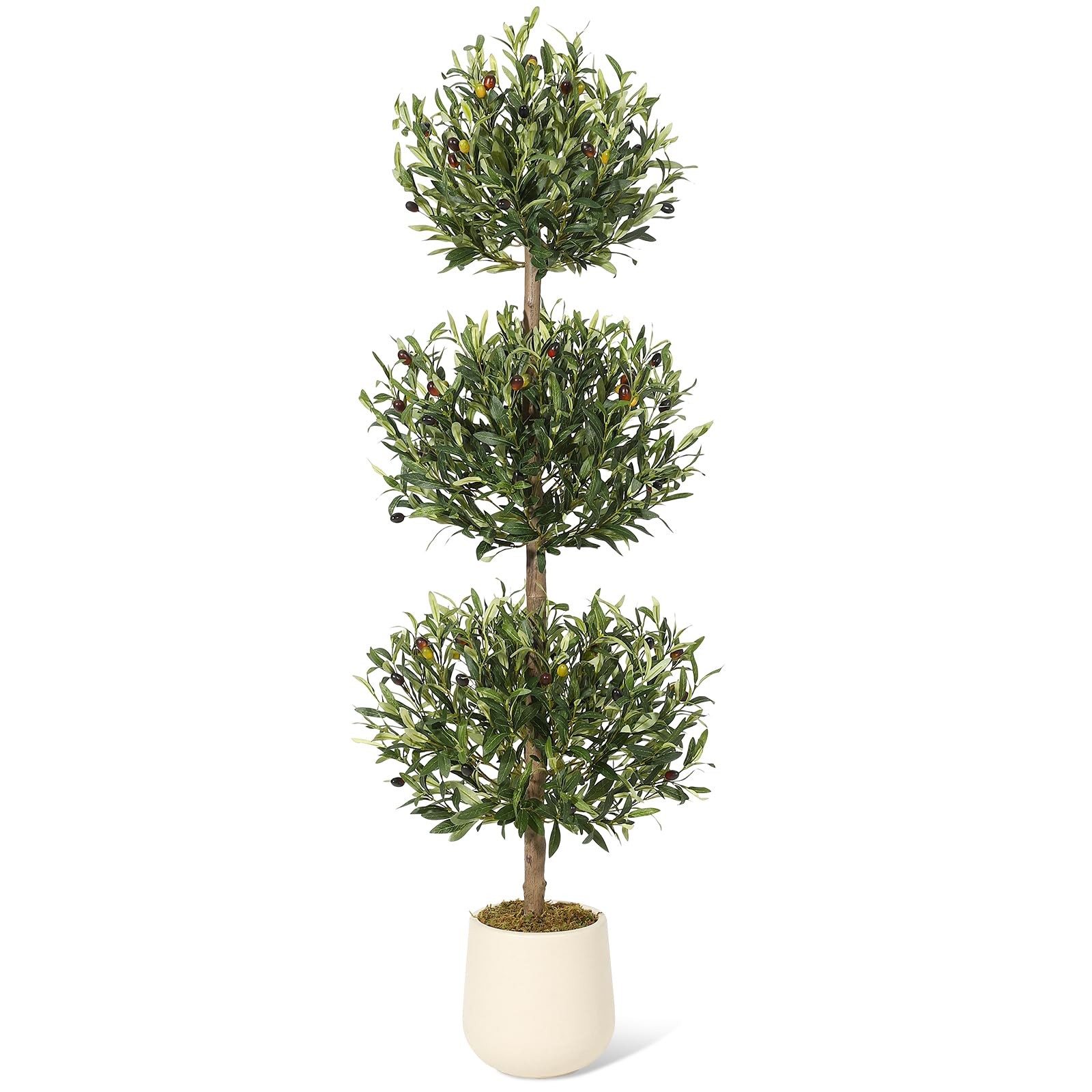 5FT Artificial Olive Tree, Triple Topiary Fake Plants