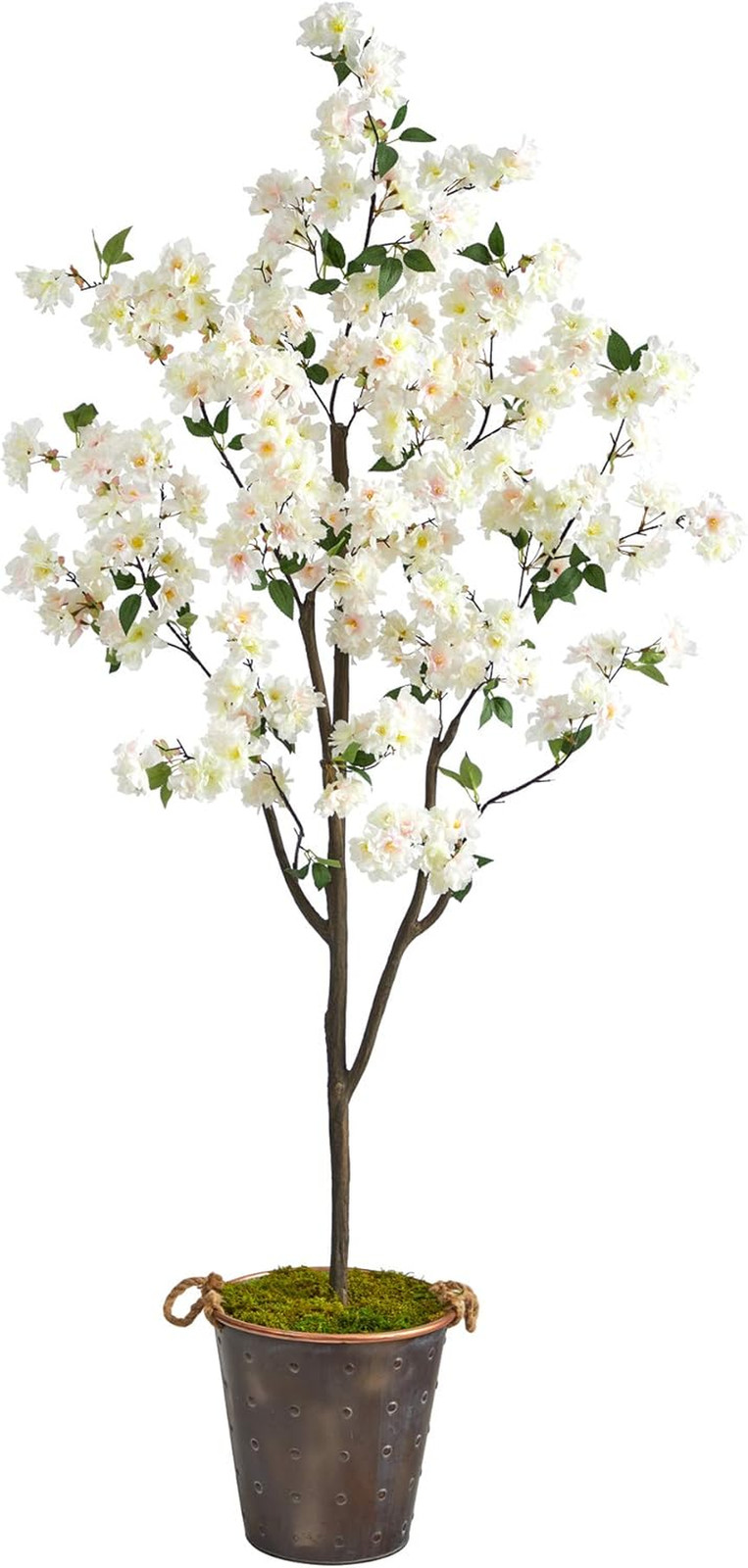 6Ft Cherry Blossom Artificial Tree in Stylish Metal Pail with Rope