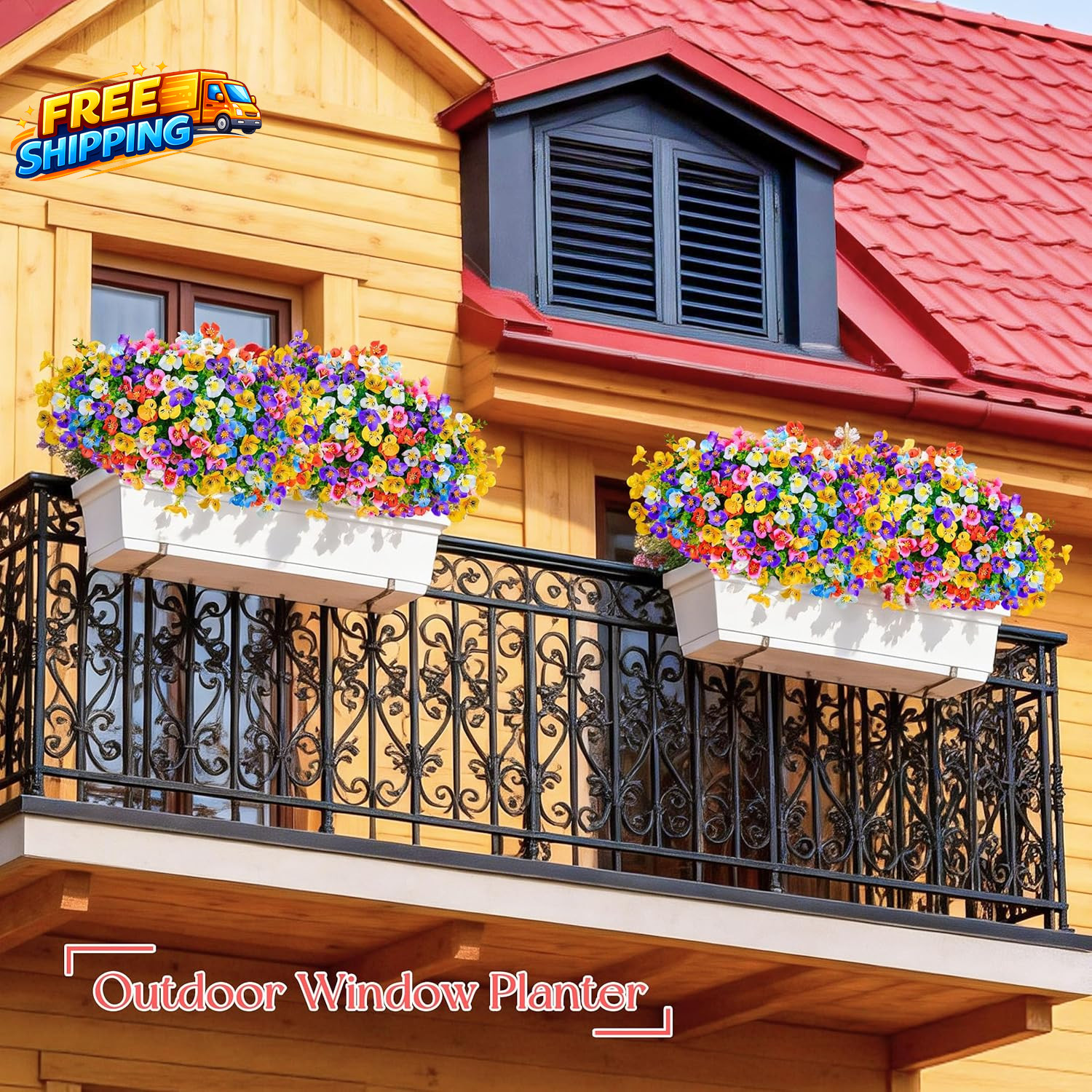 24 Bundles Artificial Pansy Flowers for Outdoors UV Resistant 6 Assorted Colors