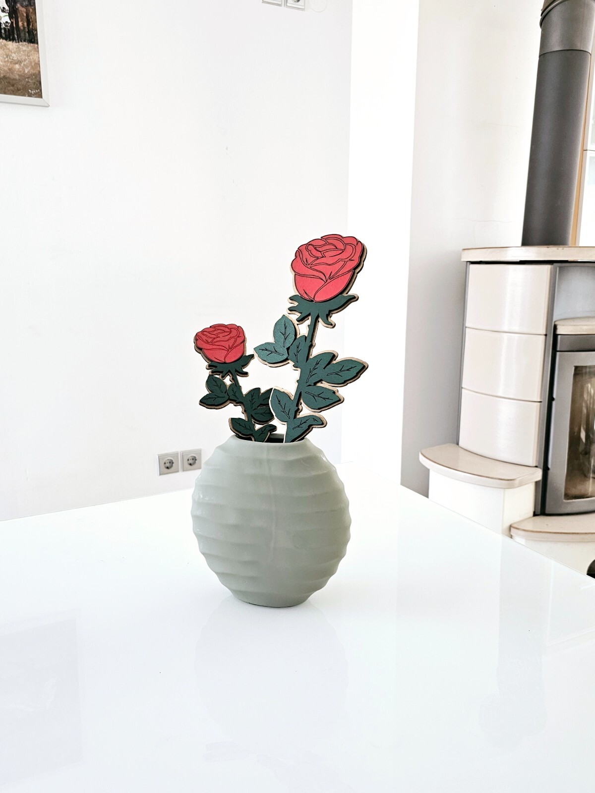 Oversized Wooden Rose – Personalized Large Decorative Red Rose with Gold Base